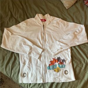 Vintage Euro Brand “Kuala” white zip up bomber sweater